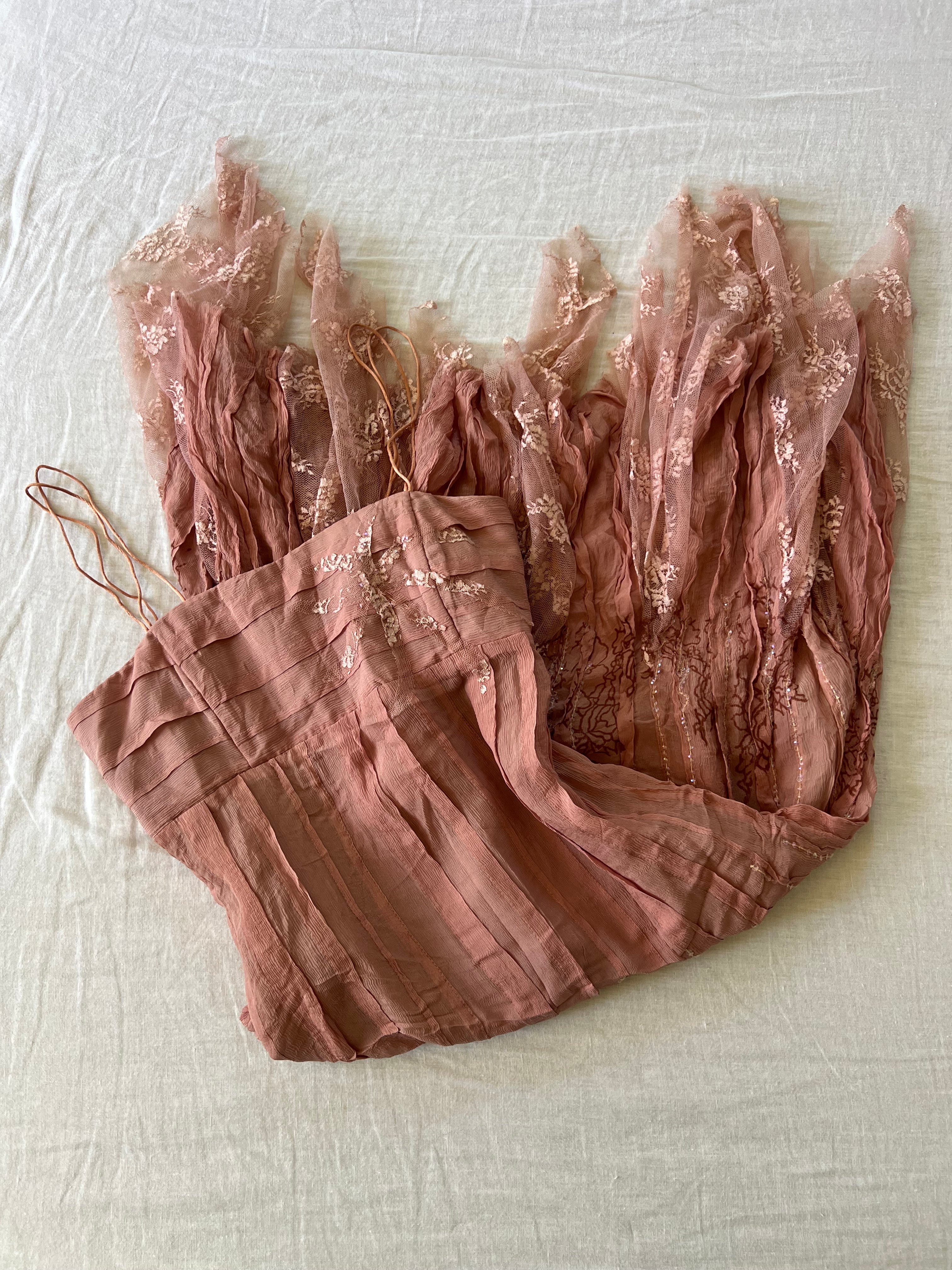 100% Silk Euro Blush Pink Beaded Fairy Dress