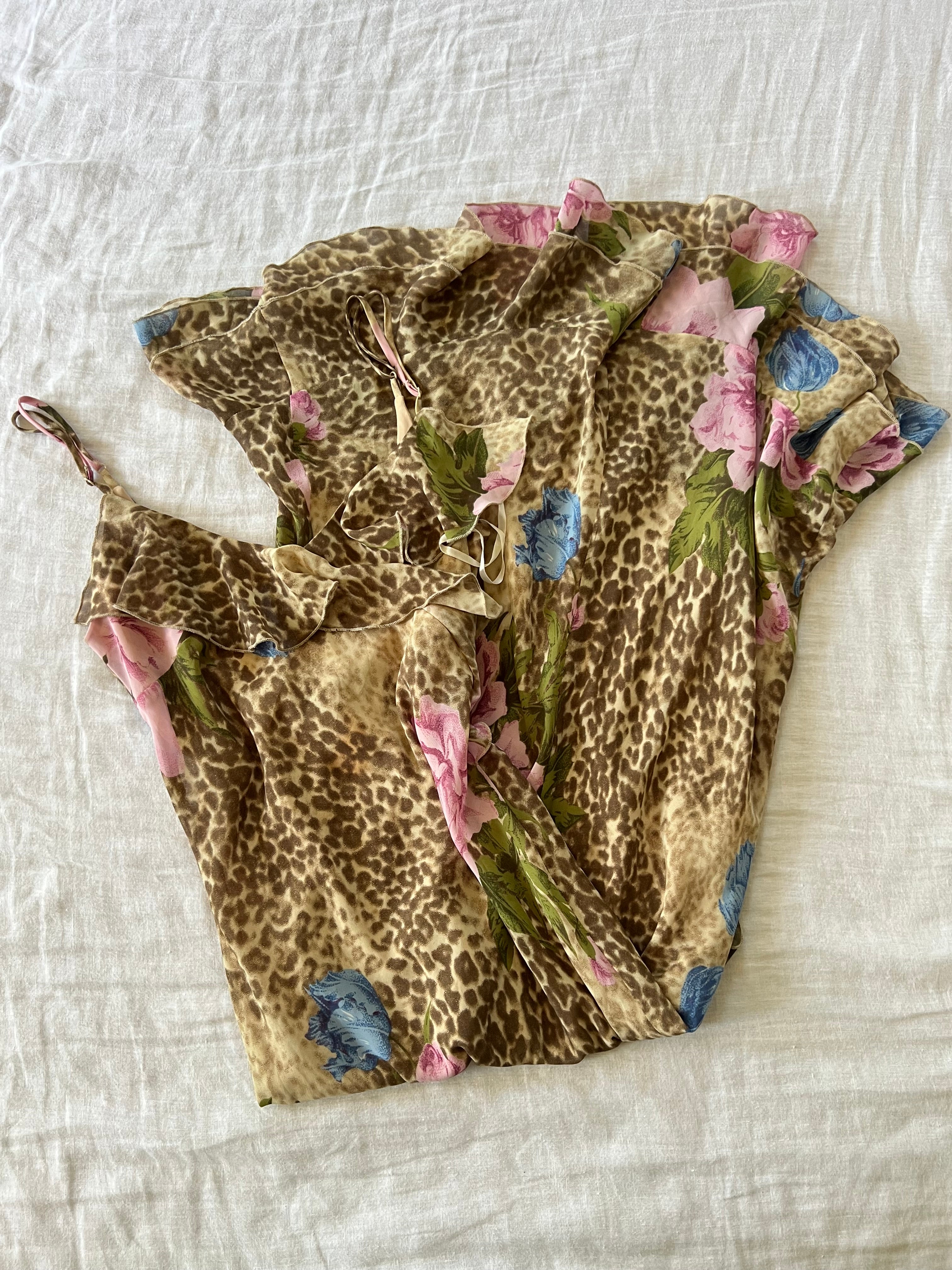 Y2K Euro Leopard Print Floral Summer Dress
