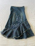 Y2K Euro Fairy Midi Beaded Denim Skirt