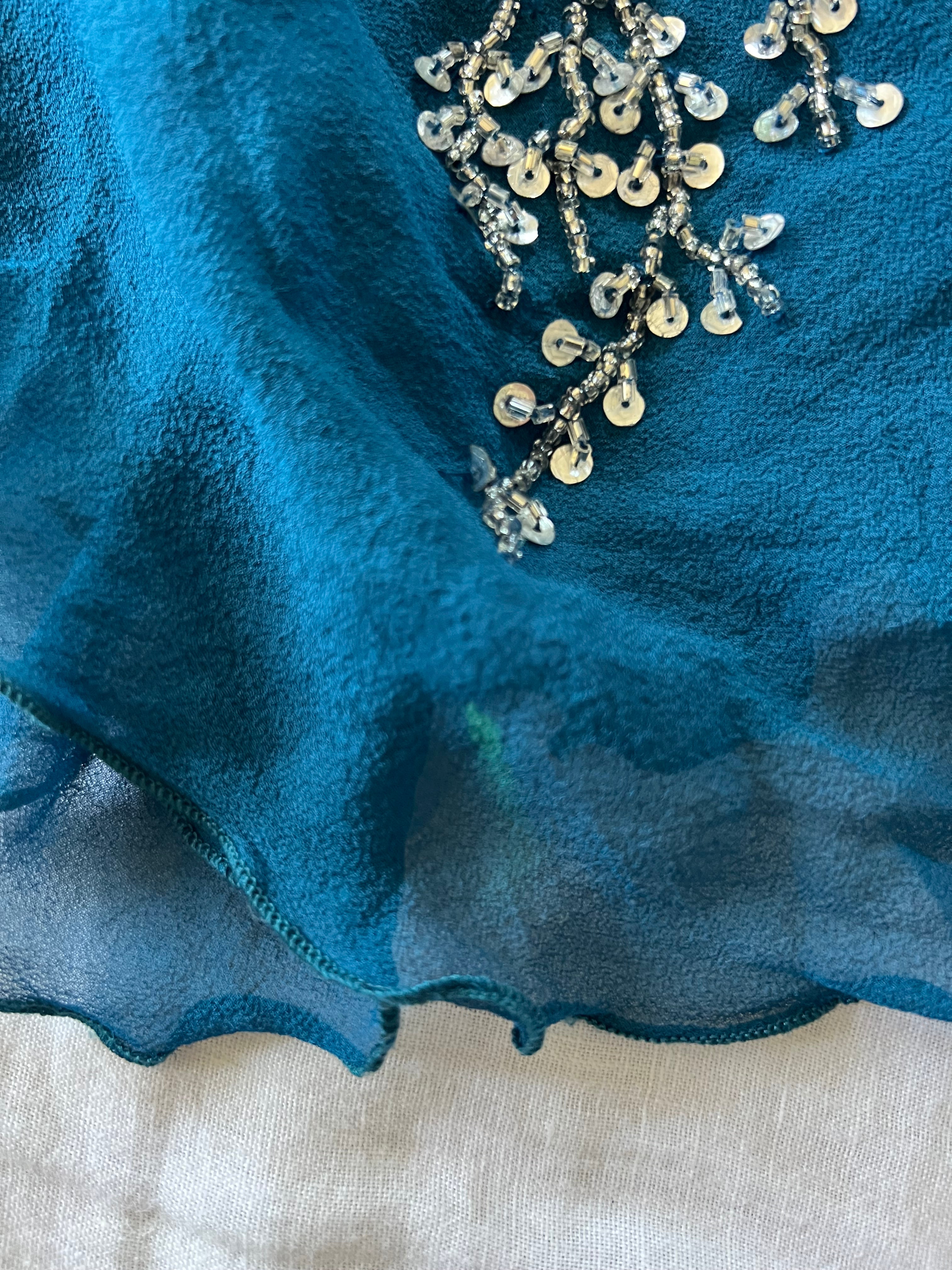 100% Silk Y2K Euro Beaded Ocean Waters Dress