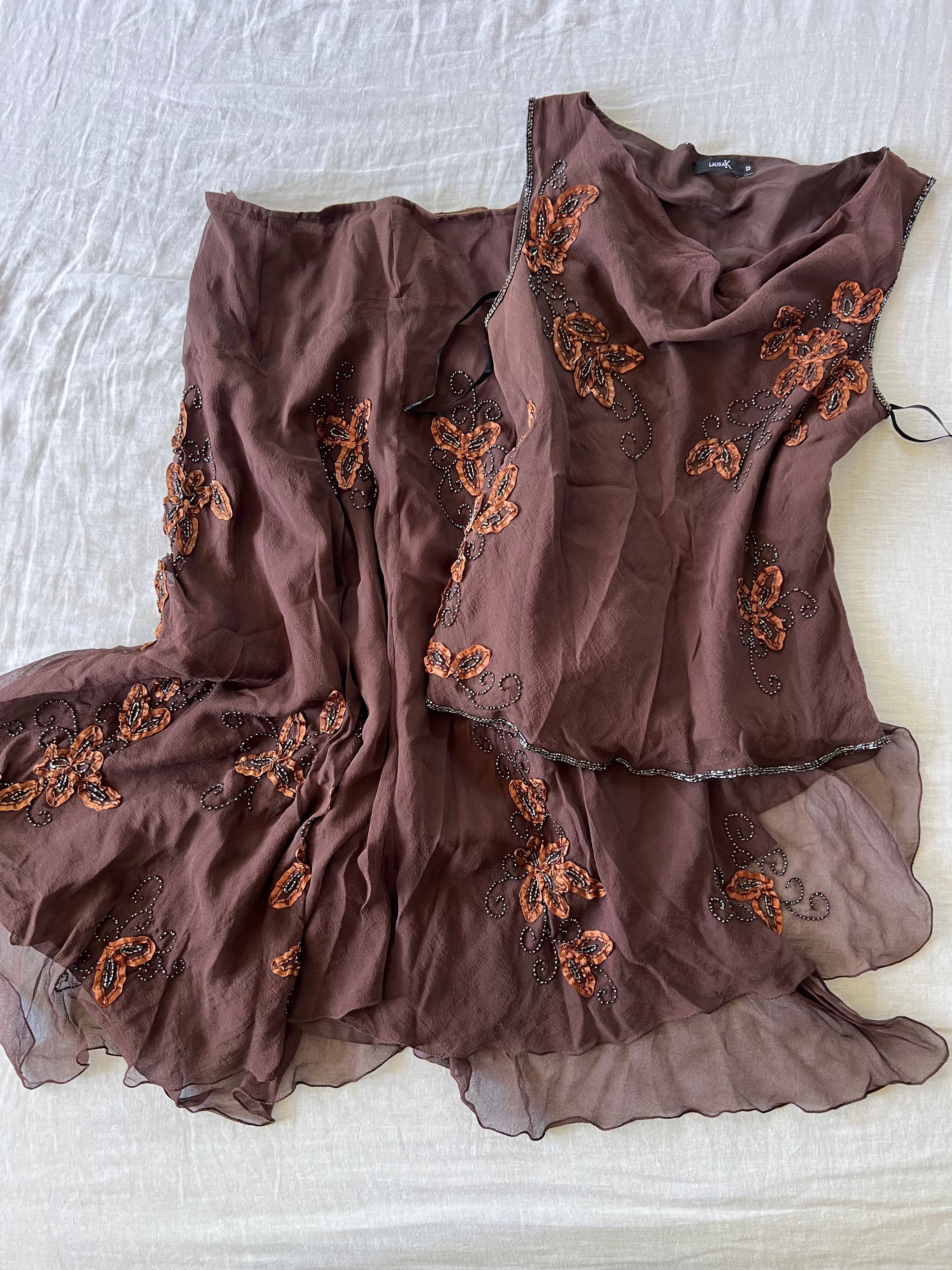 2pc 100% Silk Brown Fairy Beaded Set