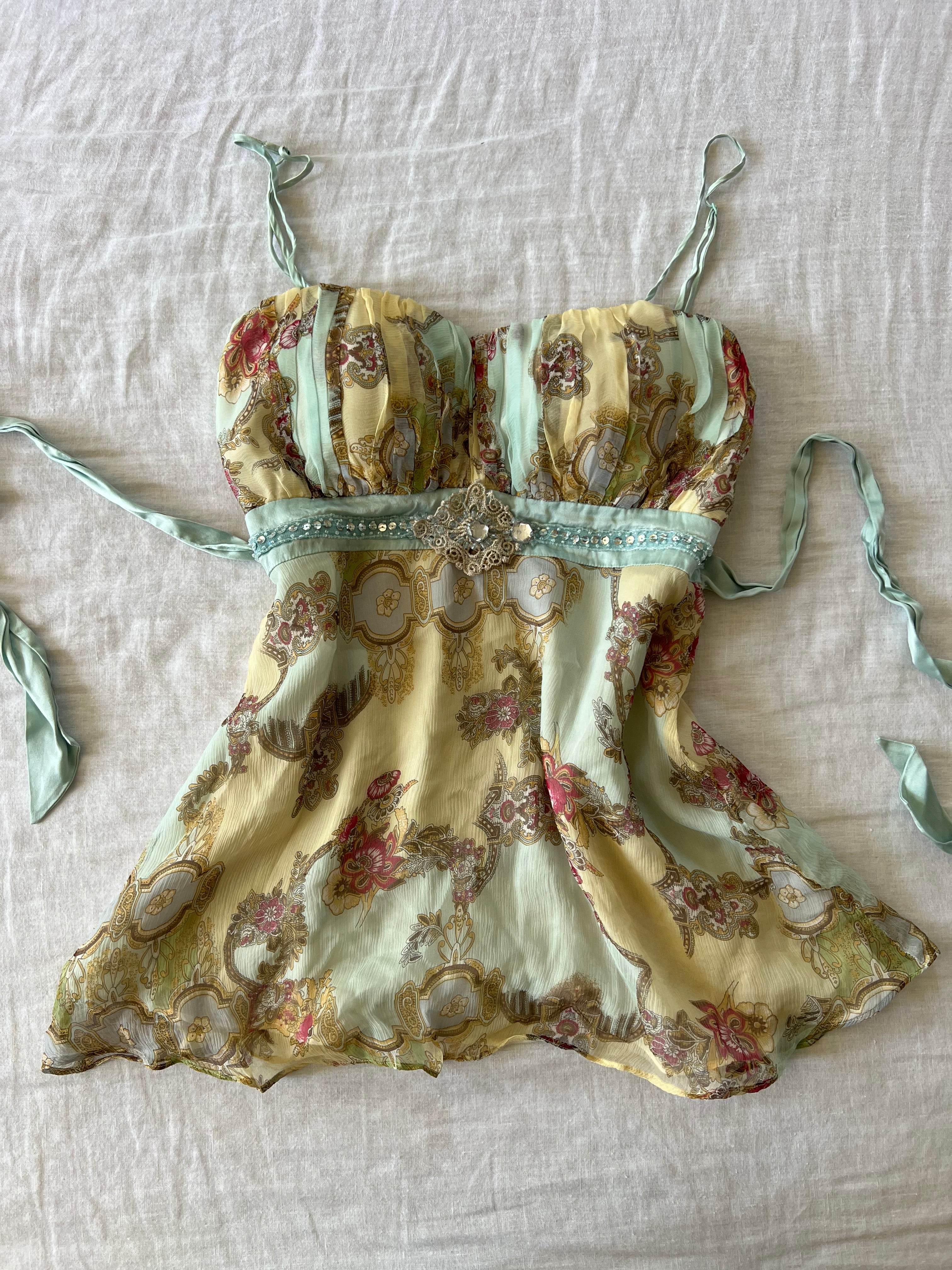 100% Silk Y2K Fairy Beaded Cami