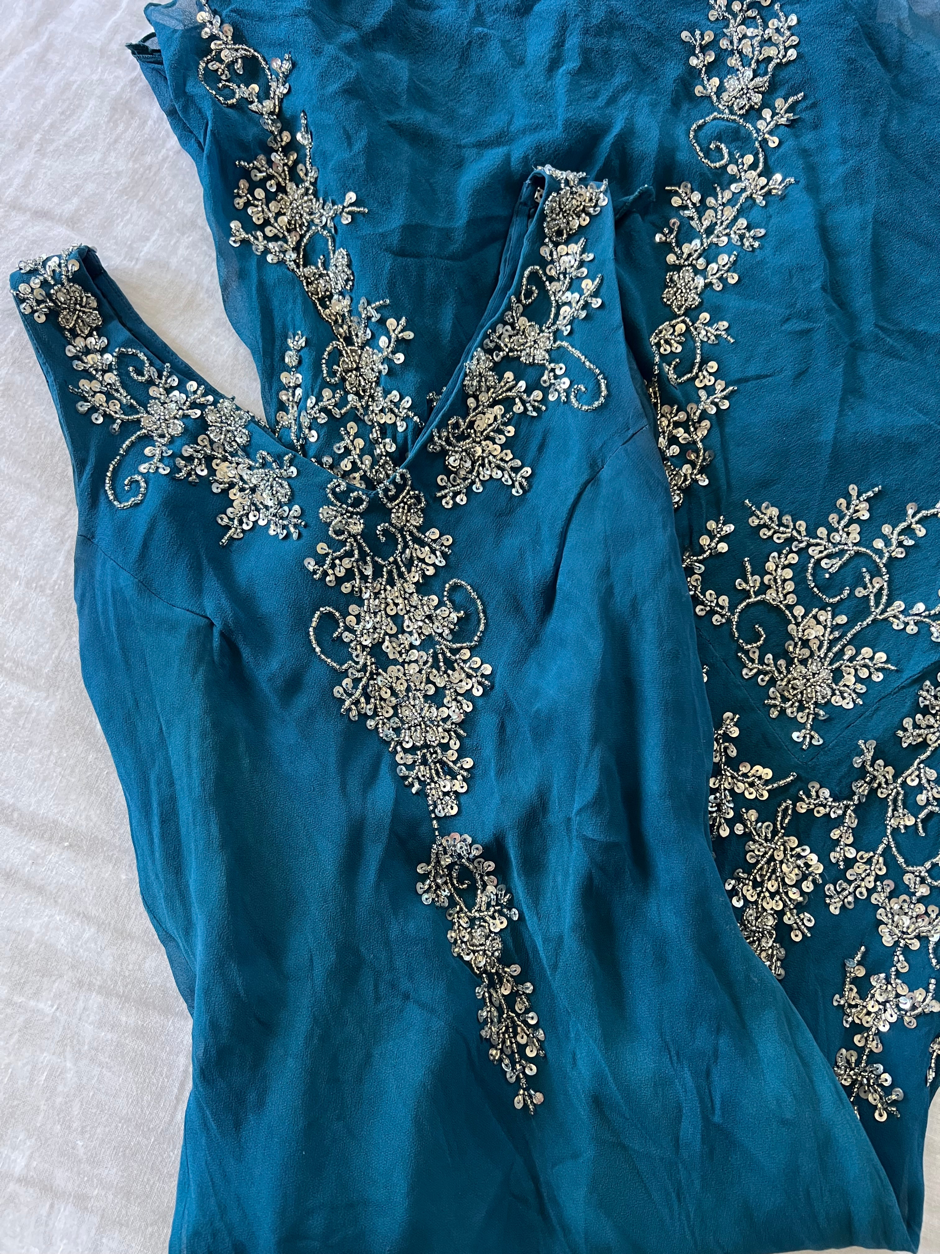 100% Silk Y2K Euro Beaded Ocean Waters Dress