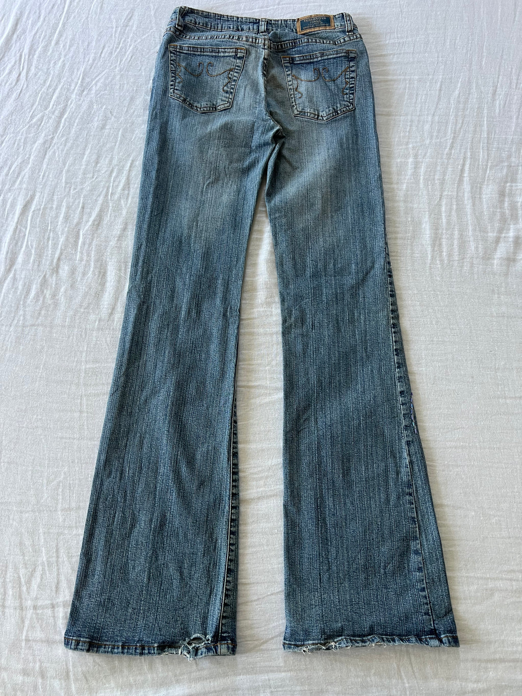 Y2K Euro Low Rise Flared Beaded Floral Jeans