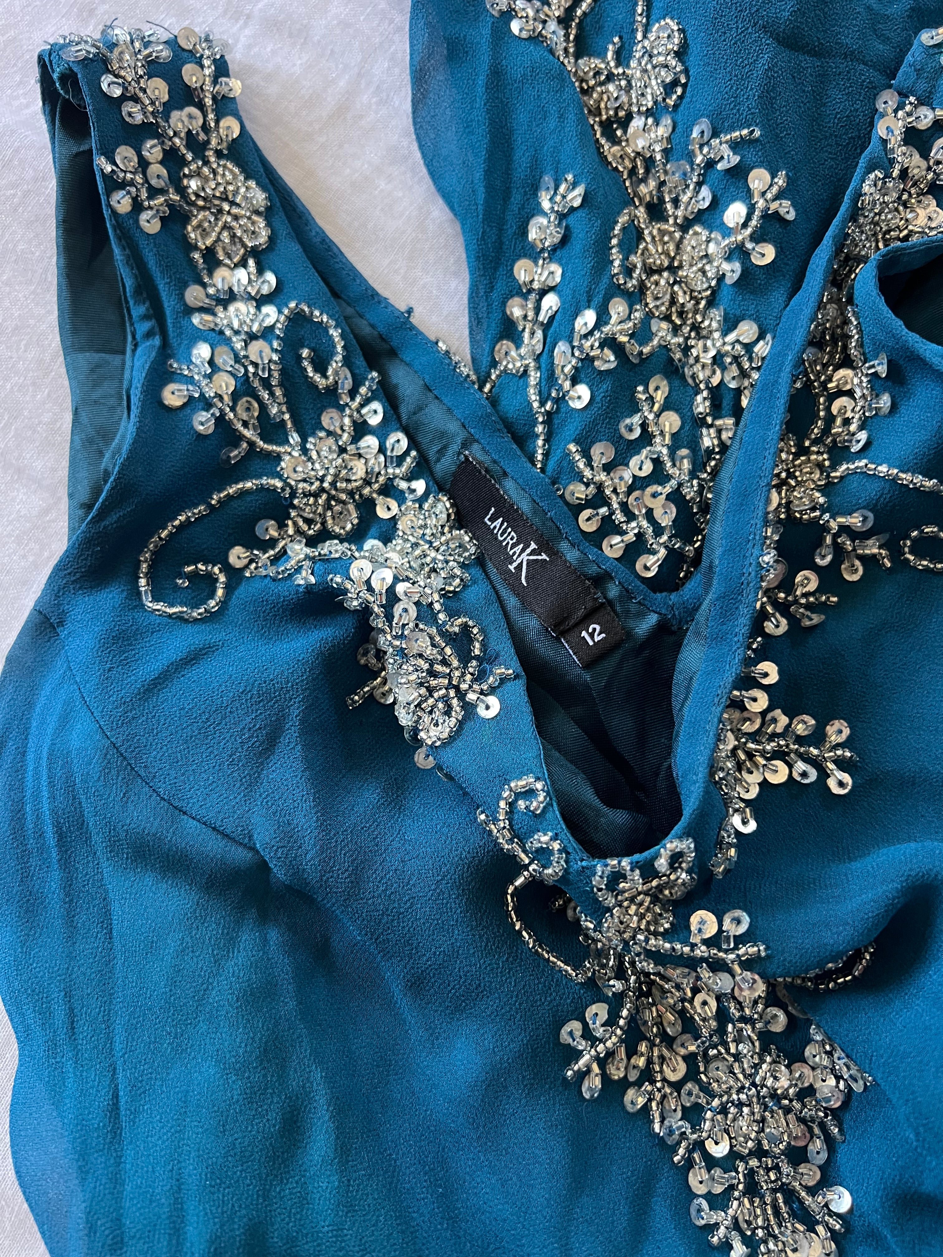 100% Silk Y2K Euro Beaded Ocean Waters Dress