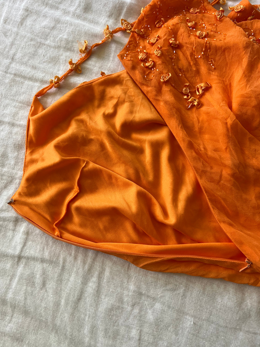 100% Silk Y2K Euro Orange Summer Beaded Droplet Dress