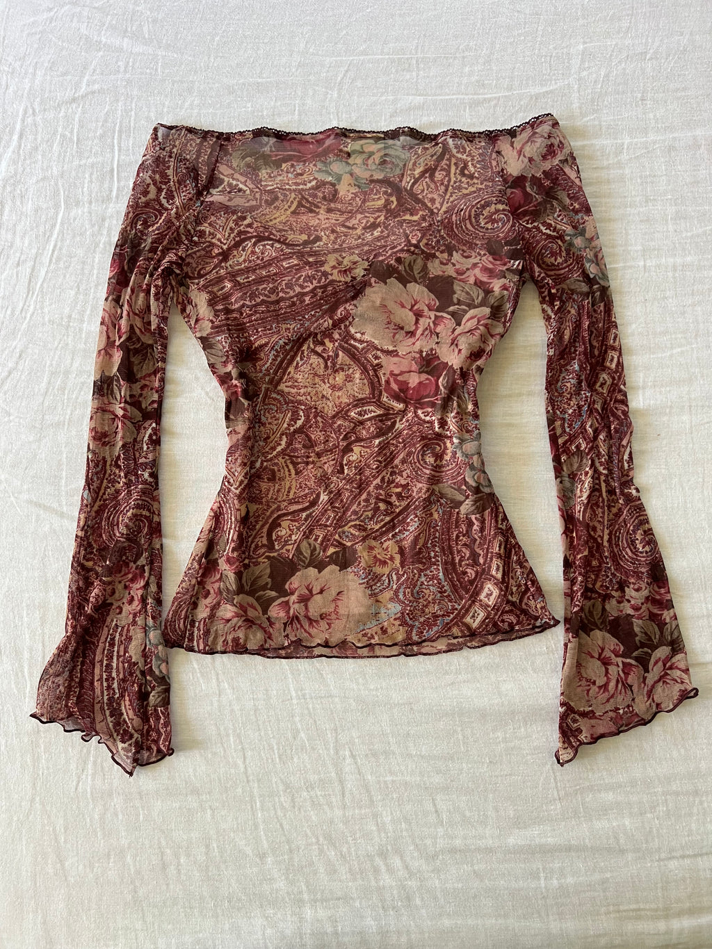 Y2K Euro Mesh Floral Lace Up Longsleeve