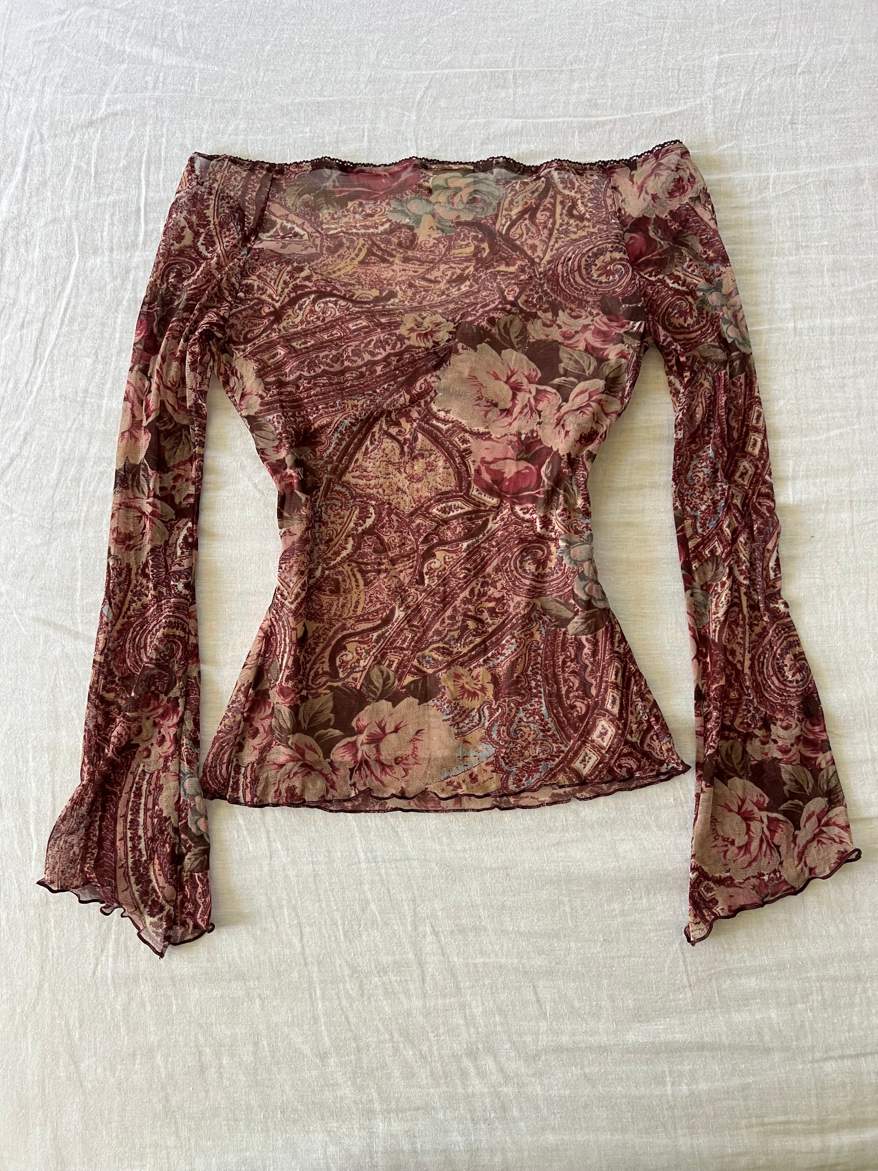 Y2K Euro Mesh Floral Lace Up Longsleeve