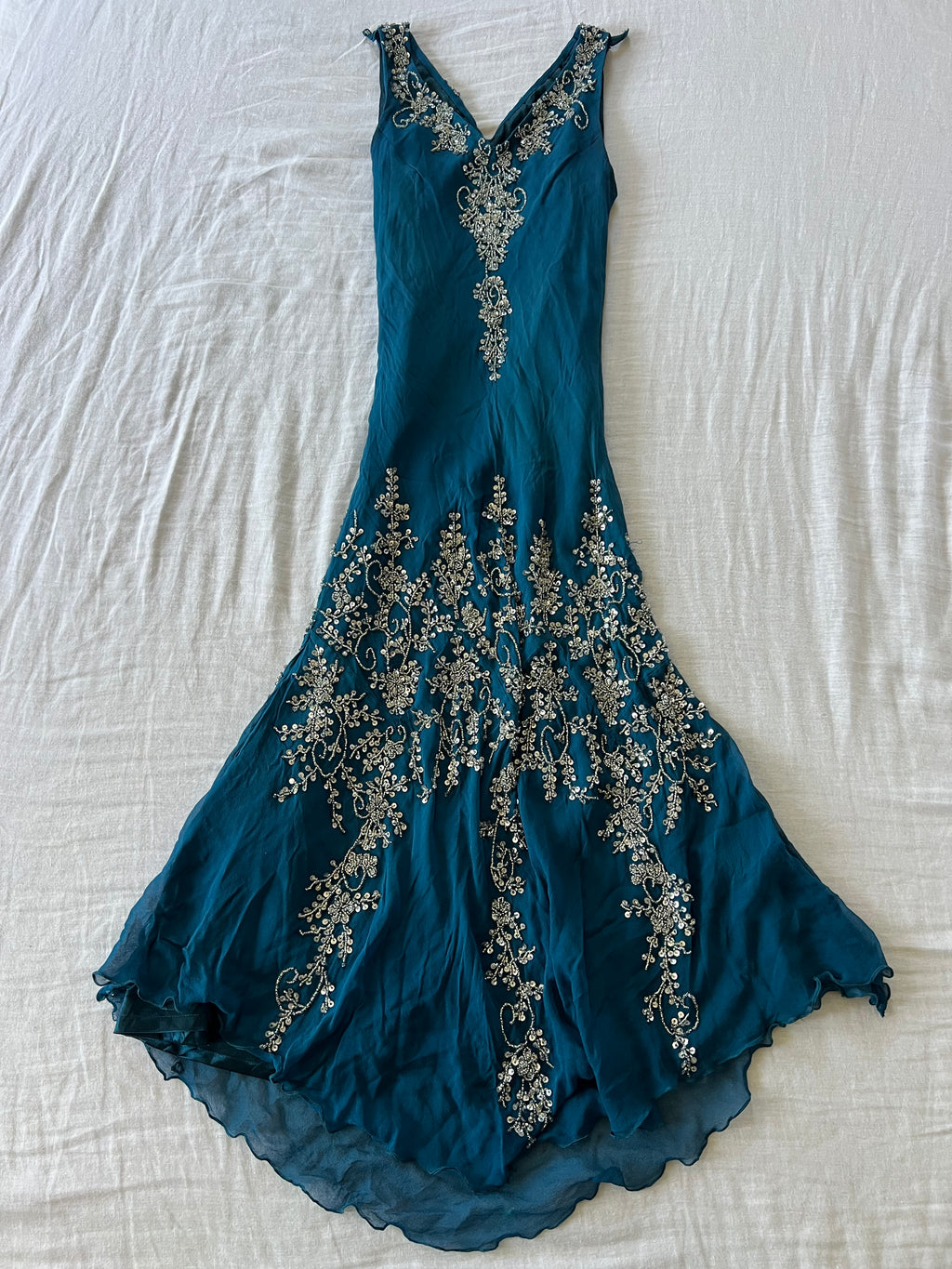 100% Silk Y2K Euro Beaded Ocean Waters Dress