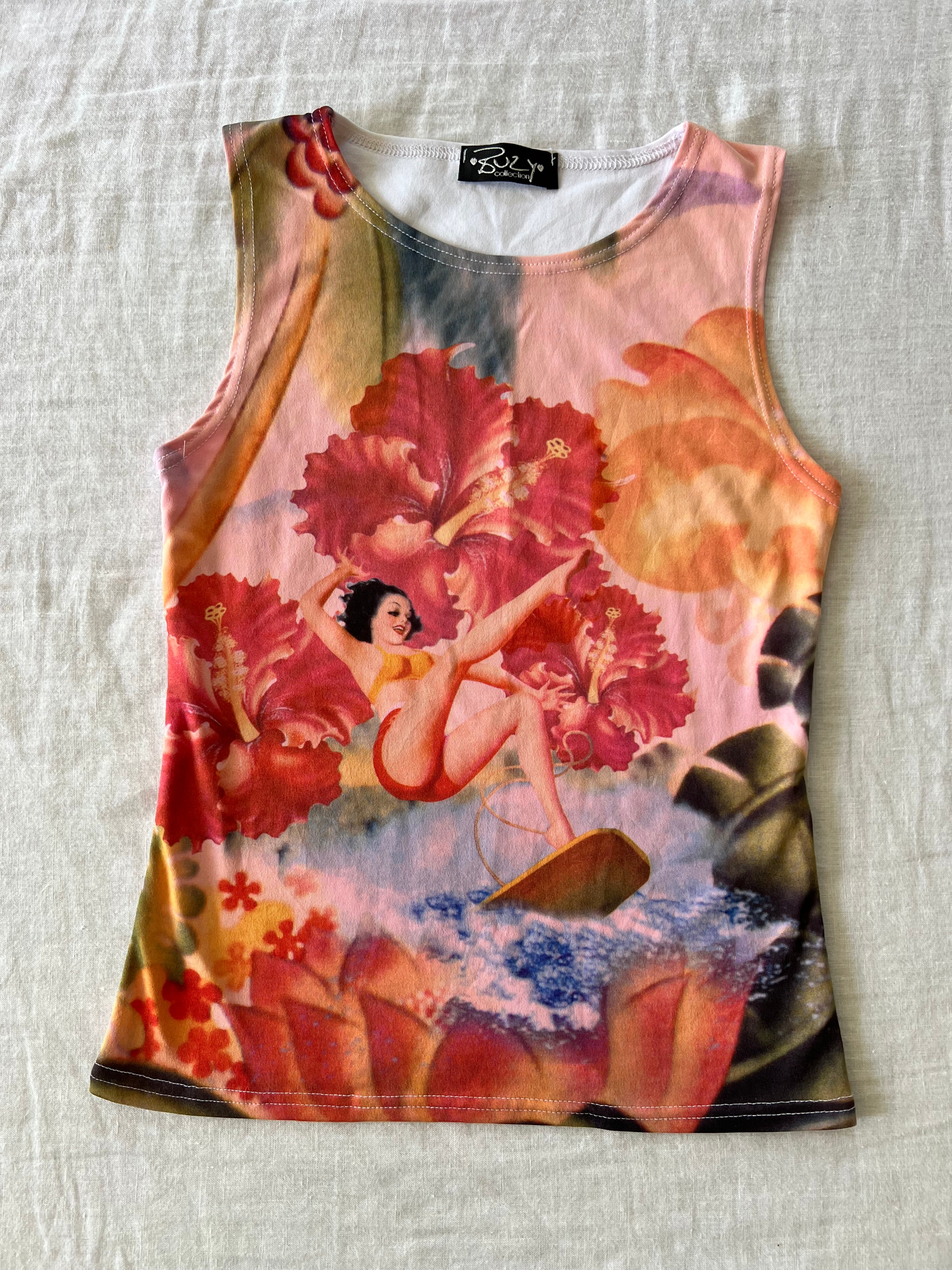 Y2K Euro Hawaiian Graphic Tank