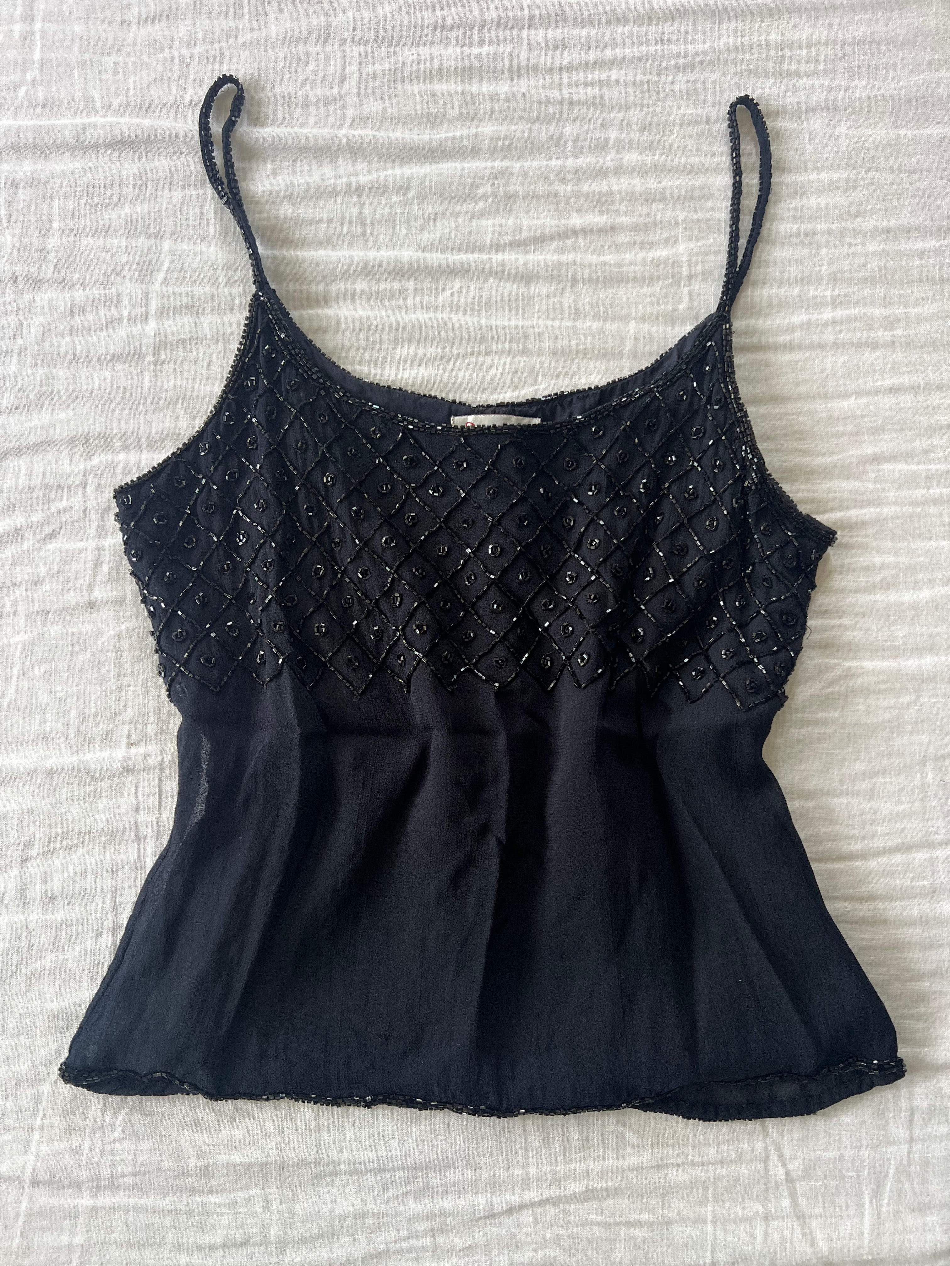 Black Silk Beaded Top