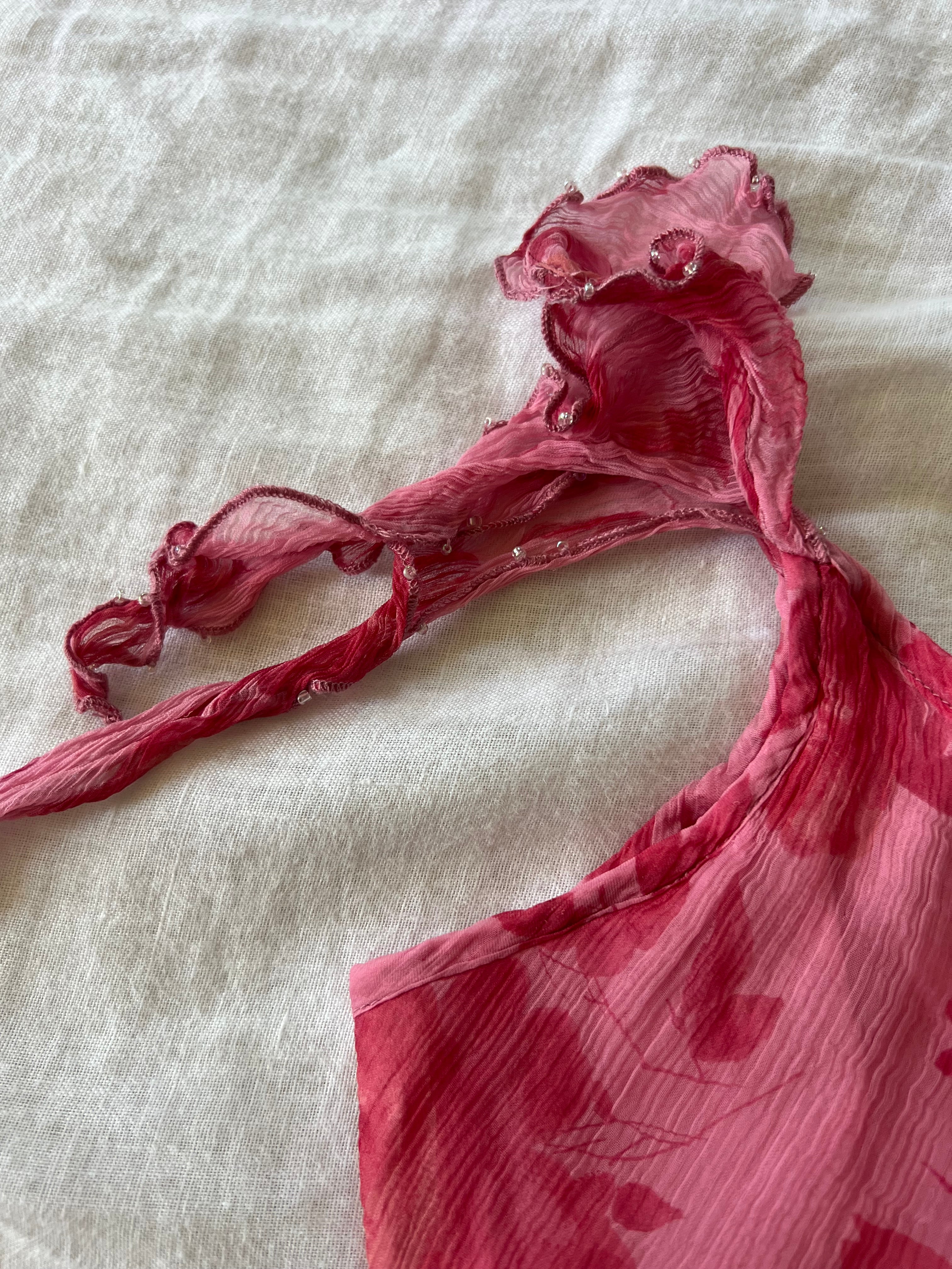 100% Silk Y2K Rose Red Beaded Cami