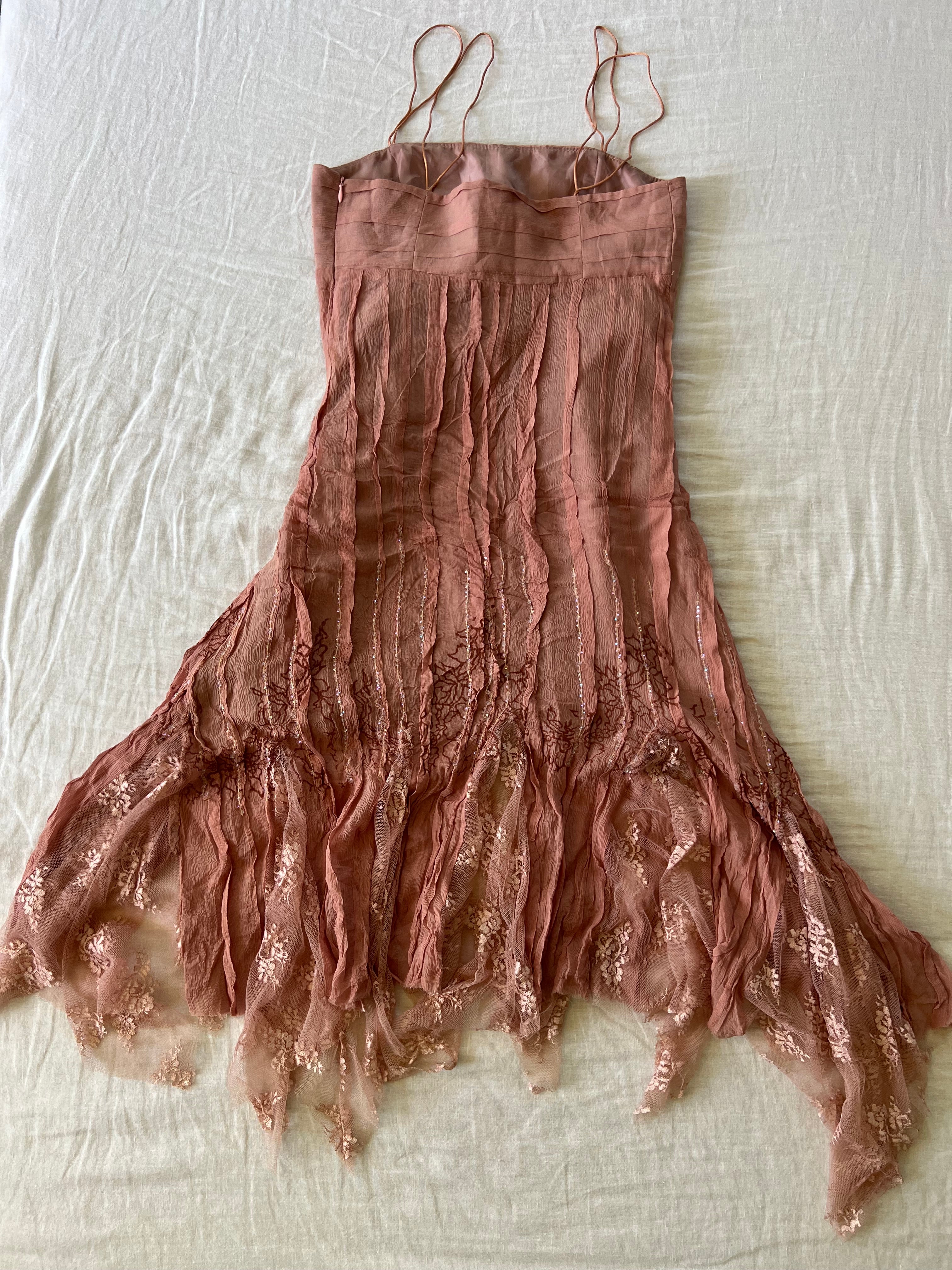 100% Silk Euro Blush Pink Beaded Fairy Dress