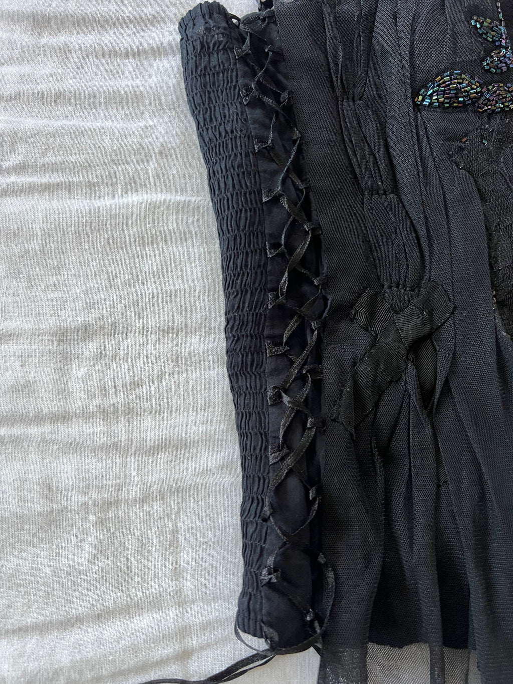 Y2K French Corset Ruffled Beaded Top