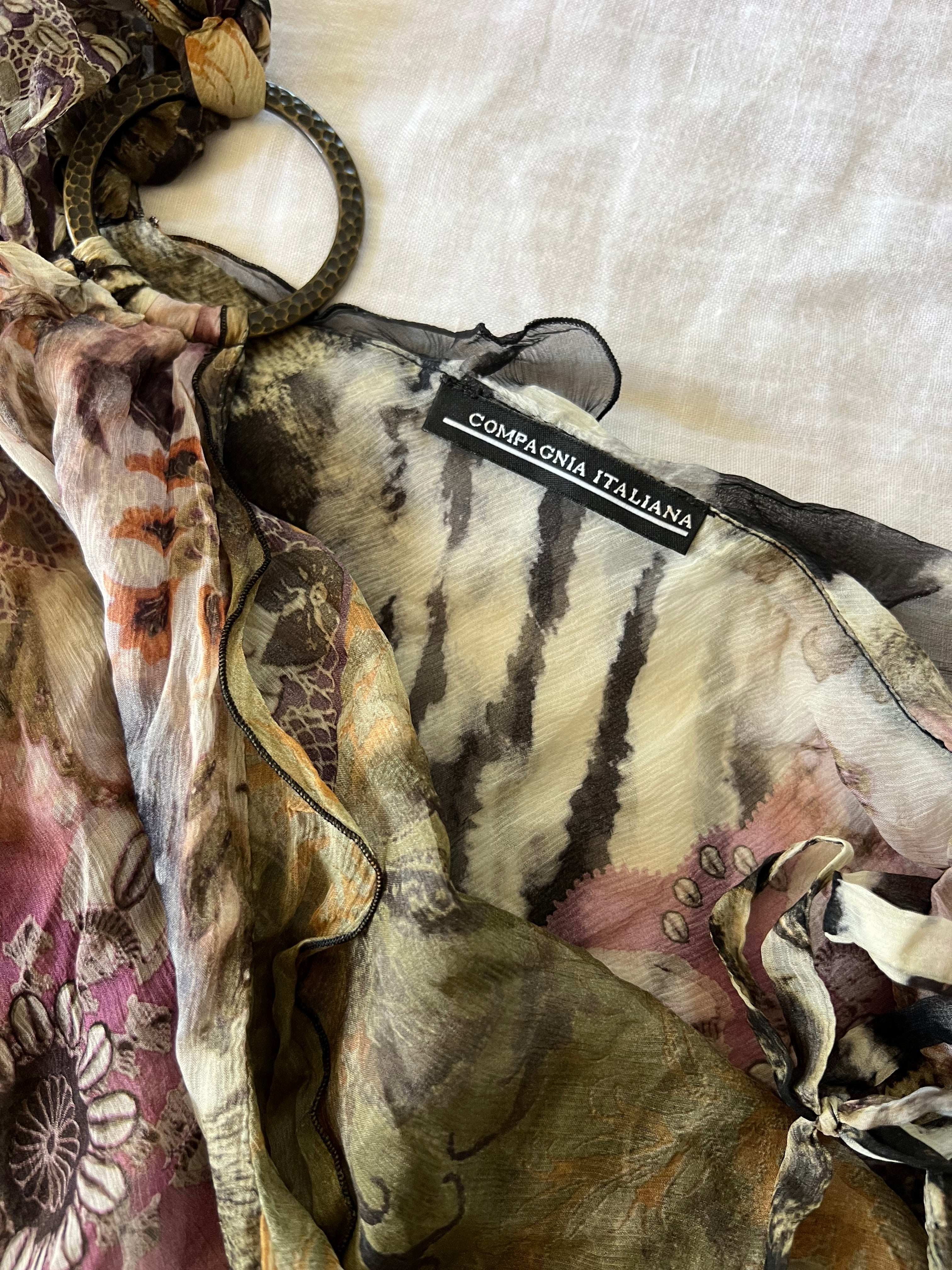 Y2K RARE Italian 100% Silk Animal Print Top