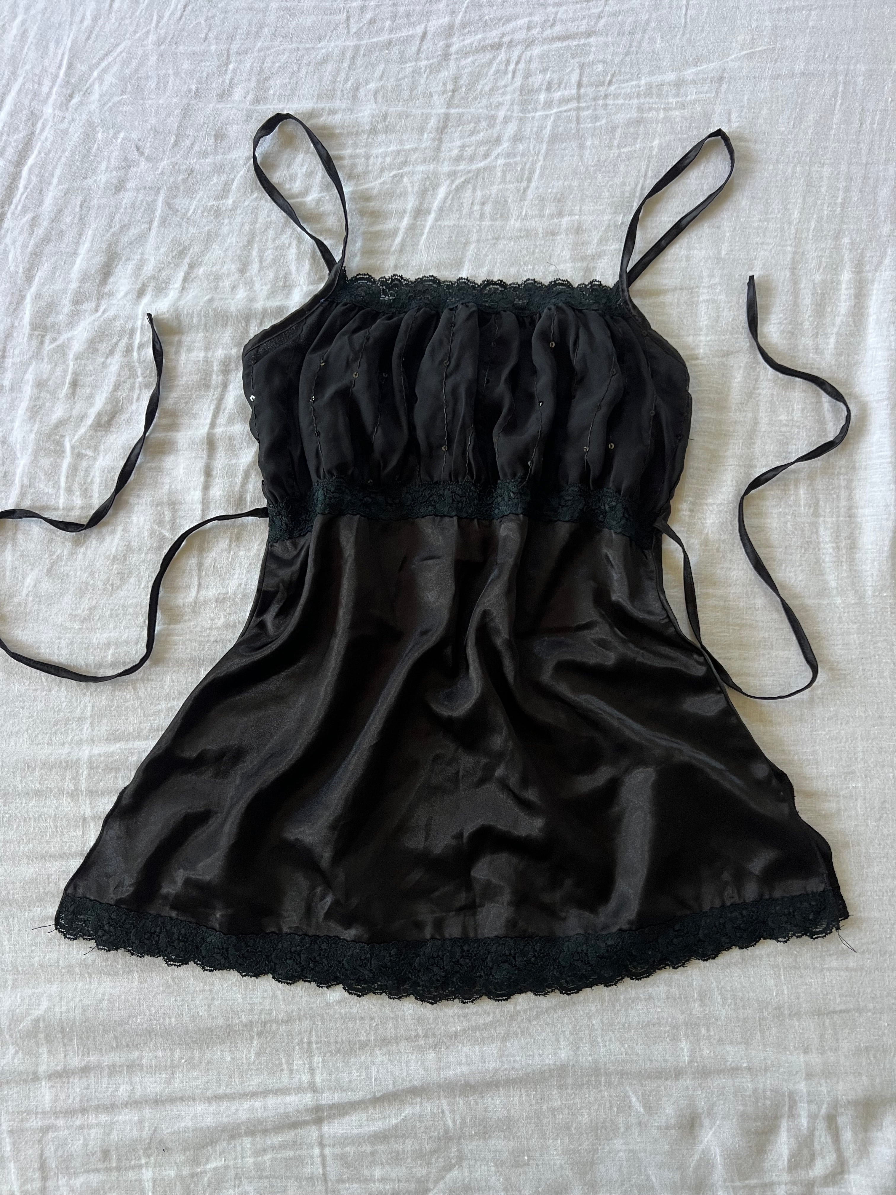 Y2K Satin Babydoll Sequin Party Top