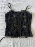 Y2K French Corset Ruffled Beaded Top