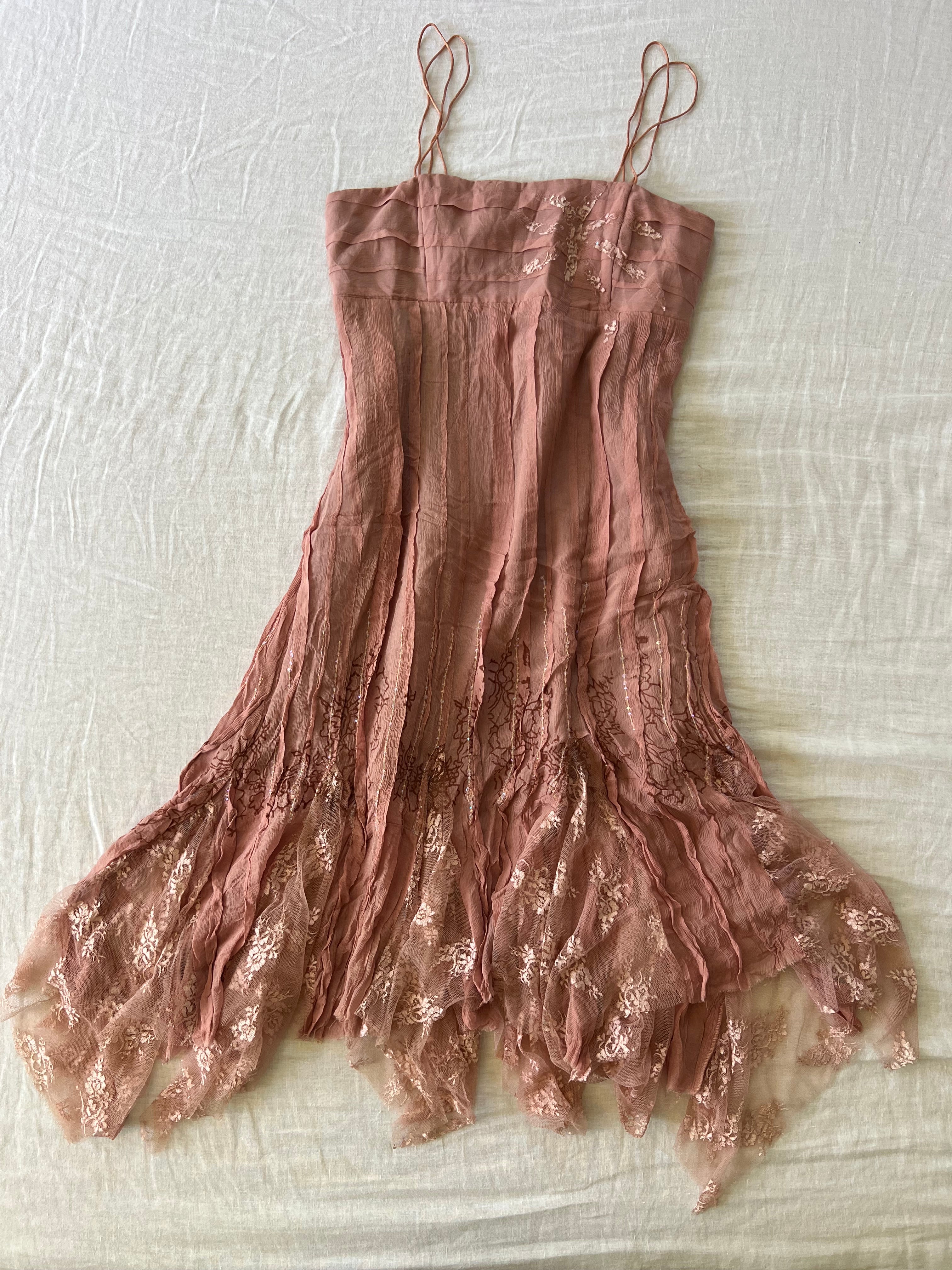 100% Silk Euro Blush Pink Beaded Fairy Dress