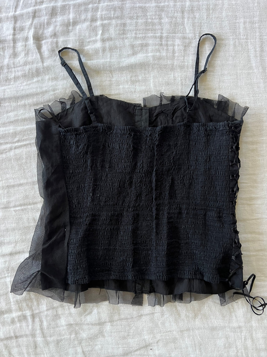Y2K French Corset Ruffled Beaded Top
