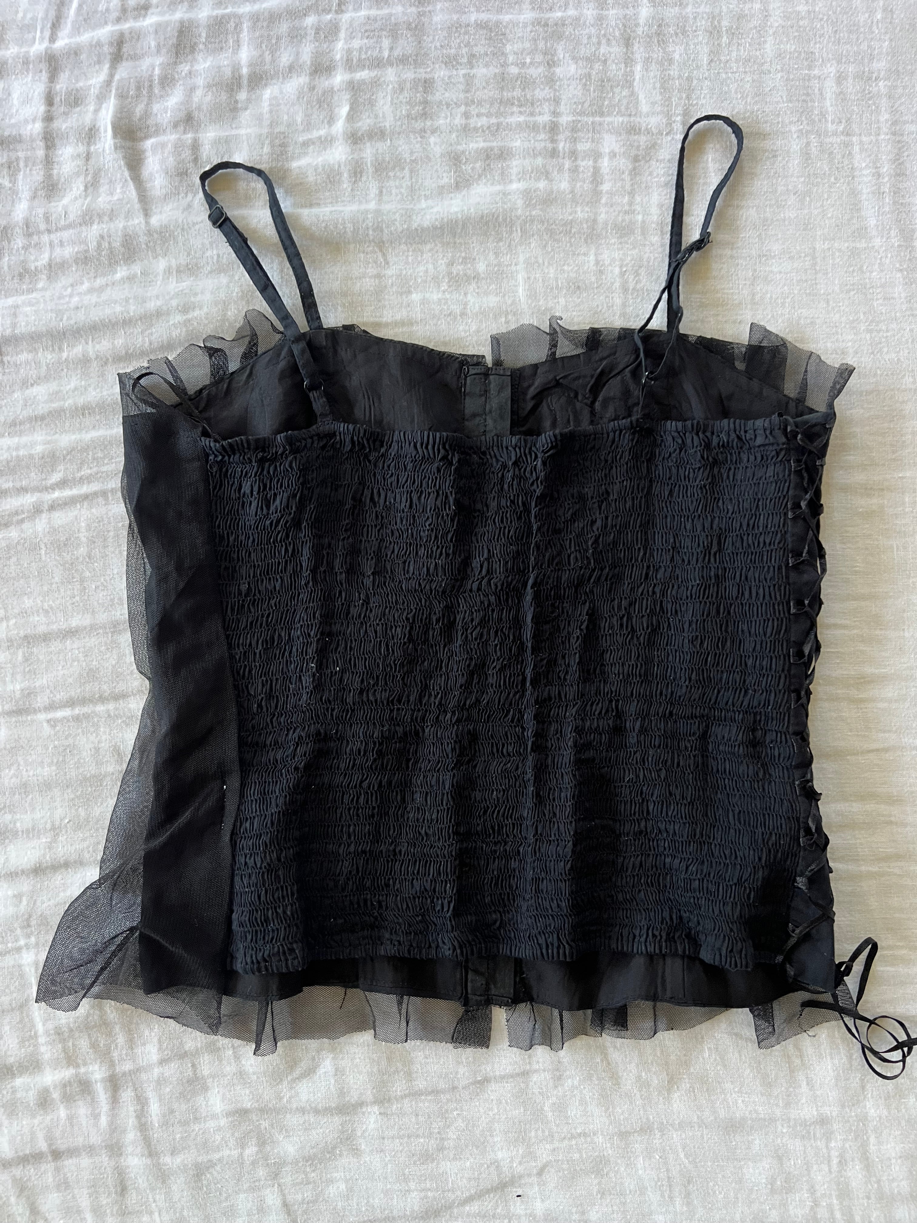 Y2K French Corset Ruffled Beaded Top