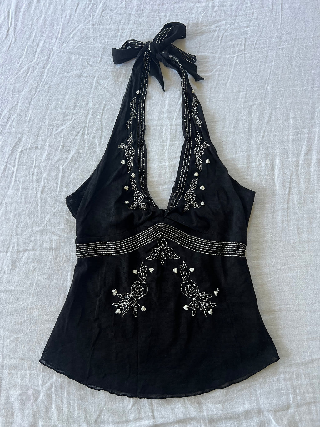 Y2K Beaded Rose Halter Top
