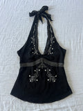 Y2K Beaded Rose Halter Top