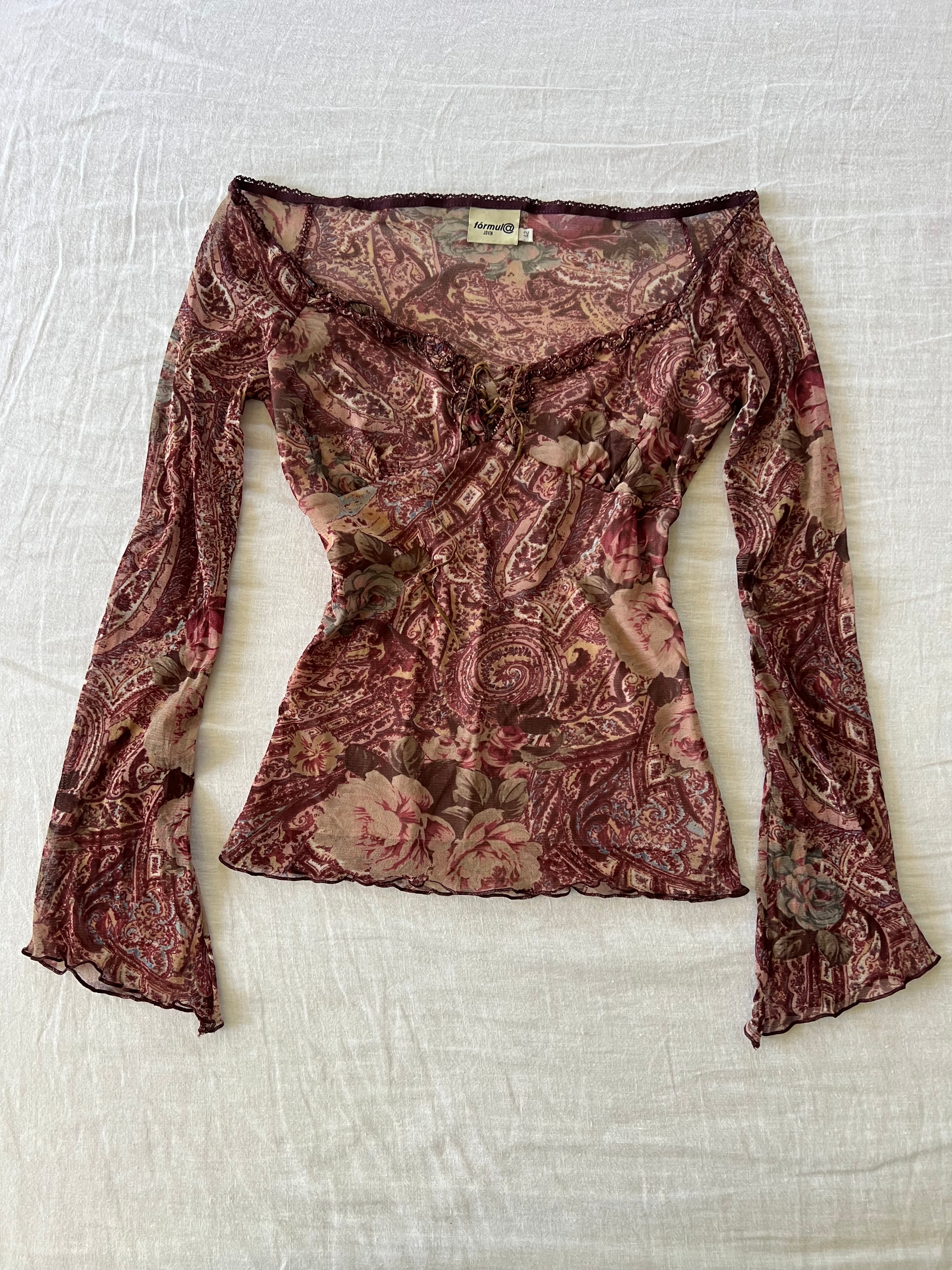 Y2K Euro Mesh Floral Lace Up Longsleeve
