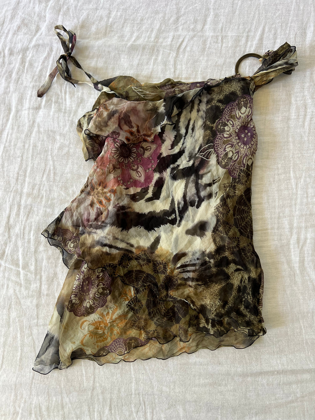 Y2K RARE Italian 100% Silk Animal Print Top