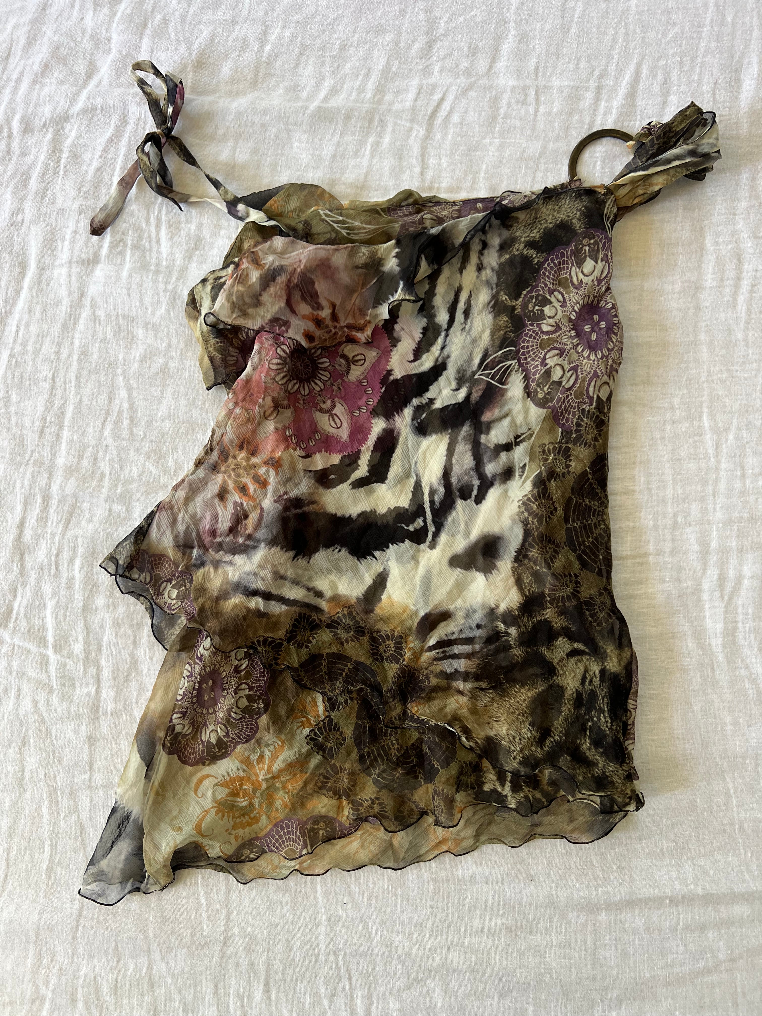 Y2K RARE Italian 100% Silk Animal Print Top