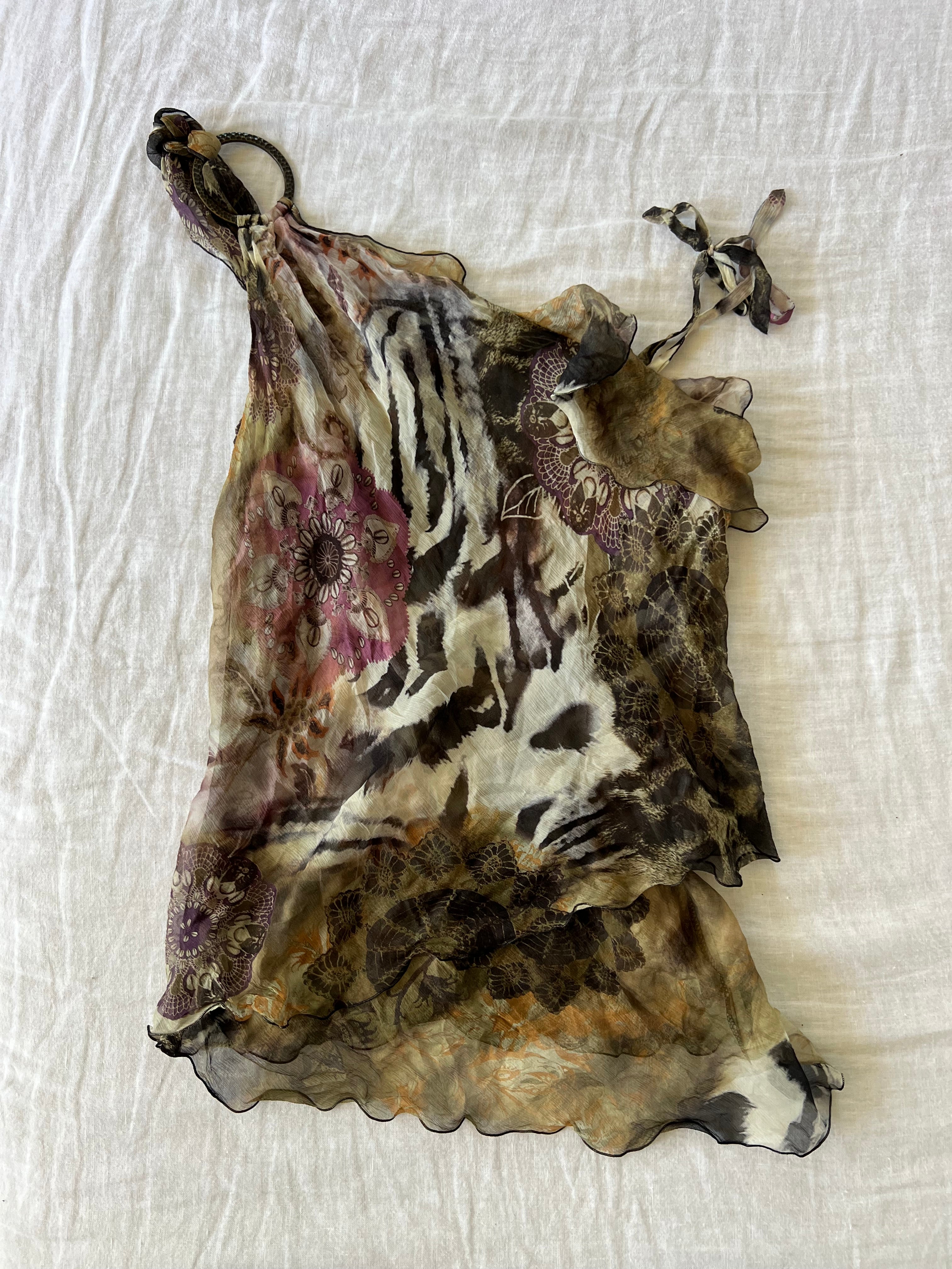 Y2K RARE Italian 100% Silk Animal Print Top