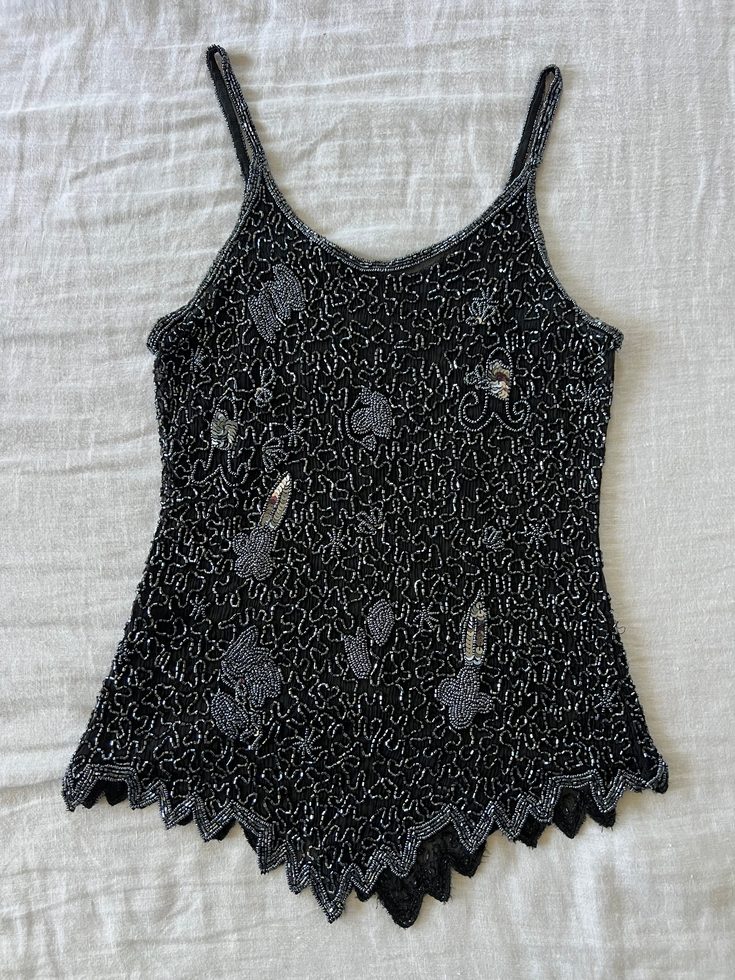 Y2K Black Beaded Sheer Cami
