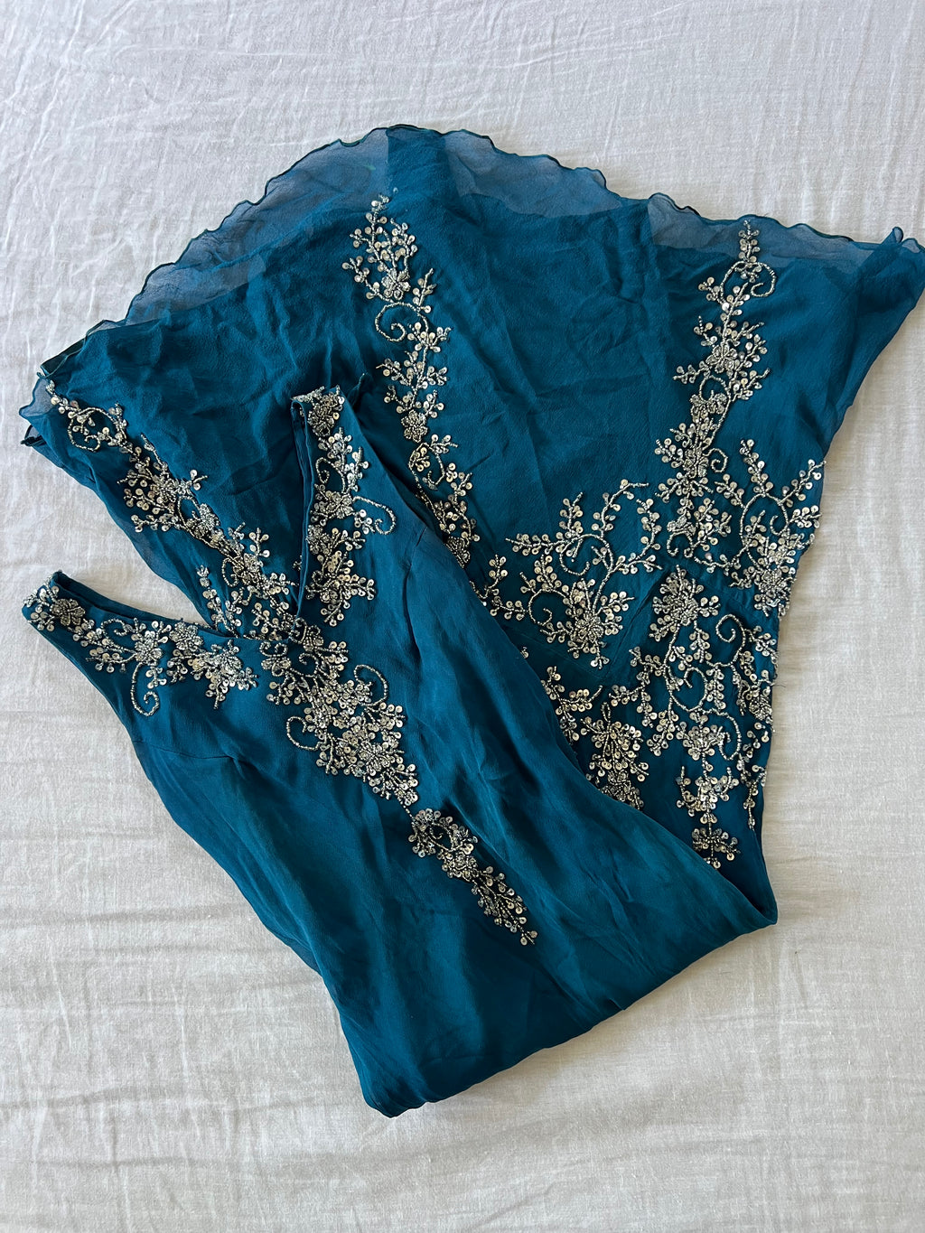 100% Silk Y2K Euro Beaded Ocean Waters Dress
