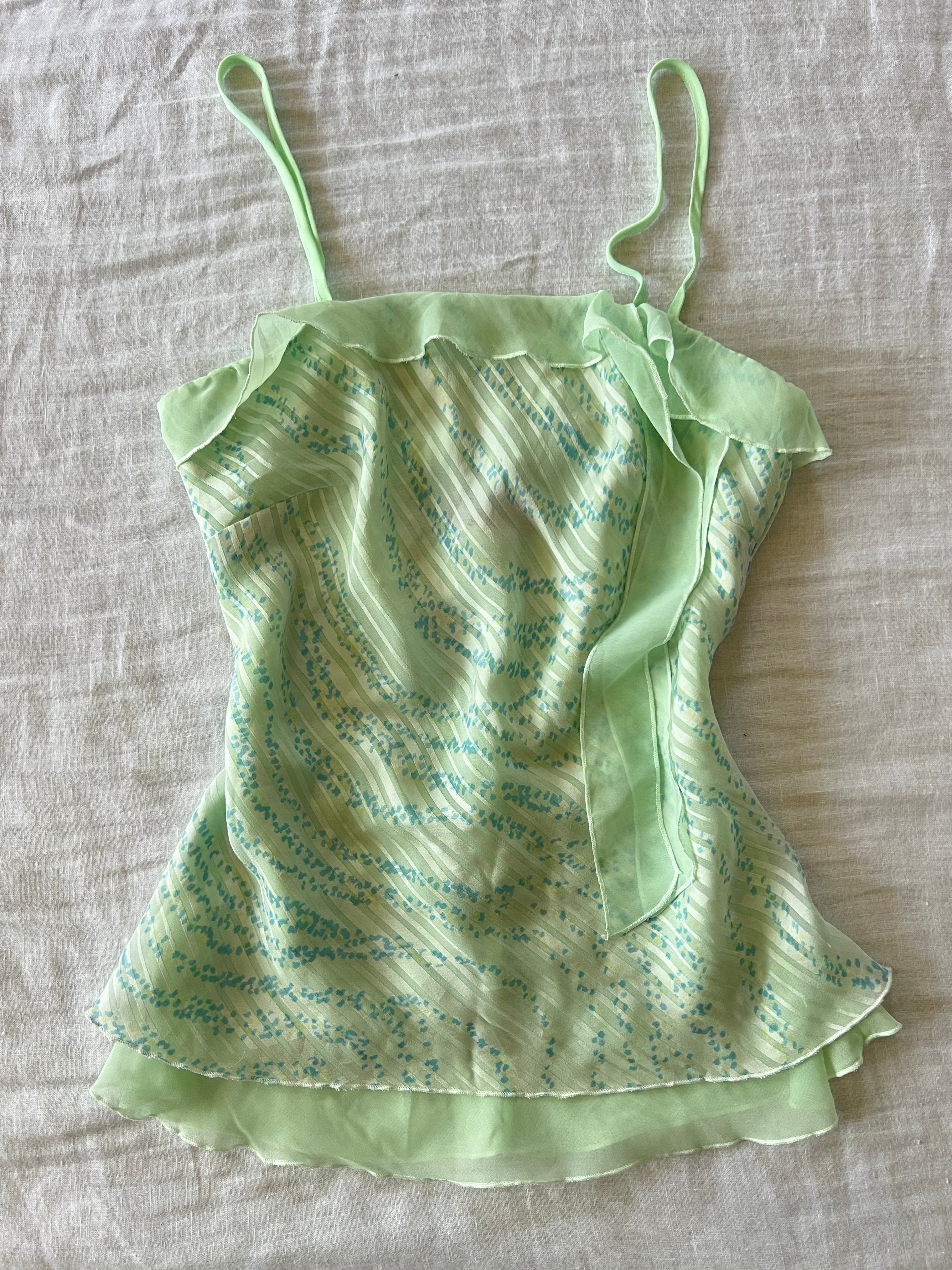 Y2K Mint Green Ruffled Cami Top