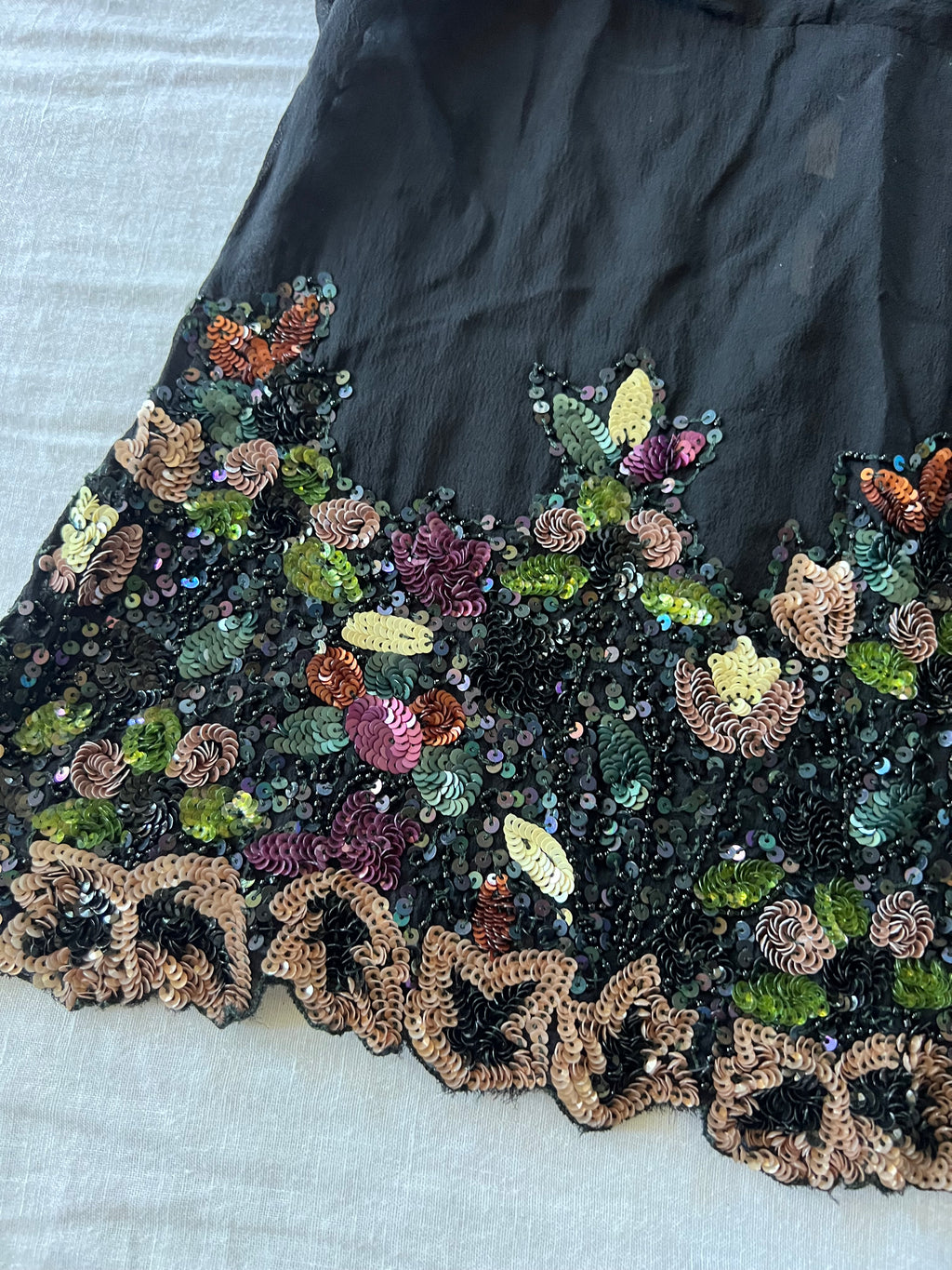 100% Silk Euro Black Floral Sequin Cami