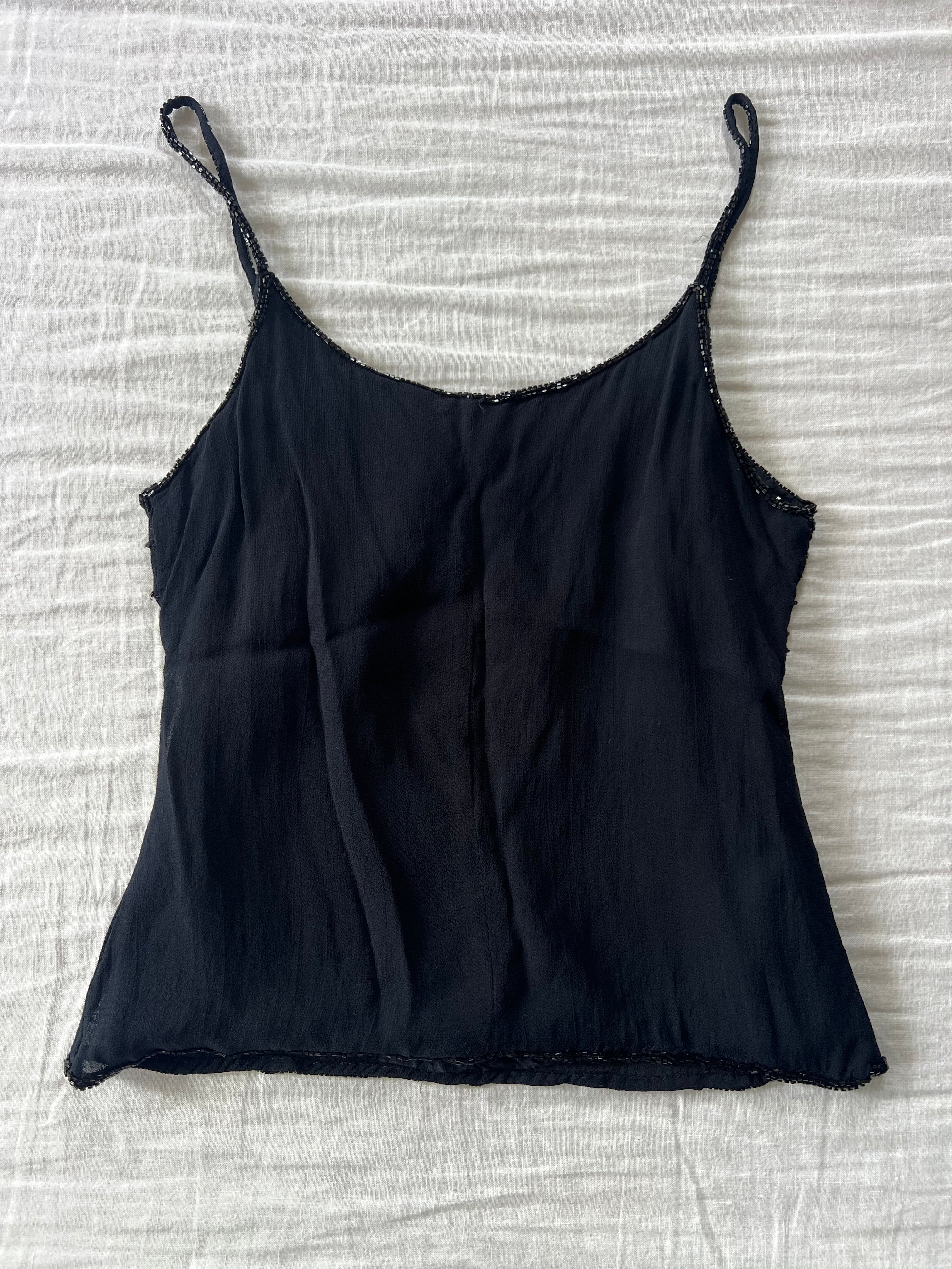 Black Silk Beaded Top