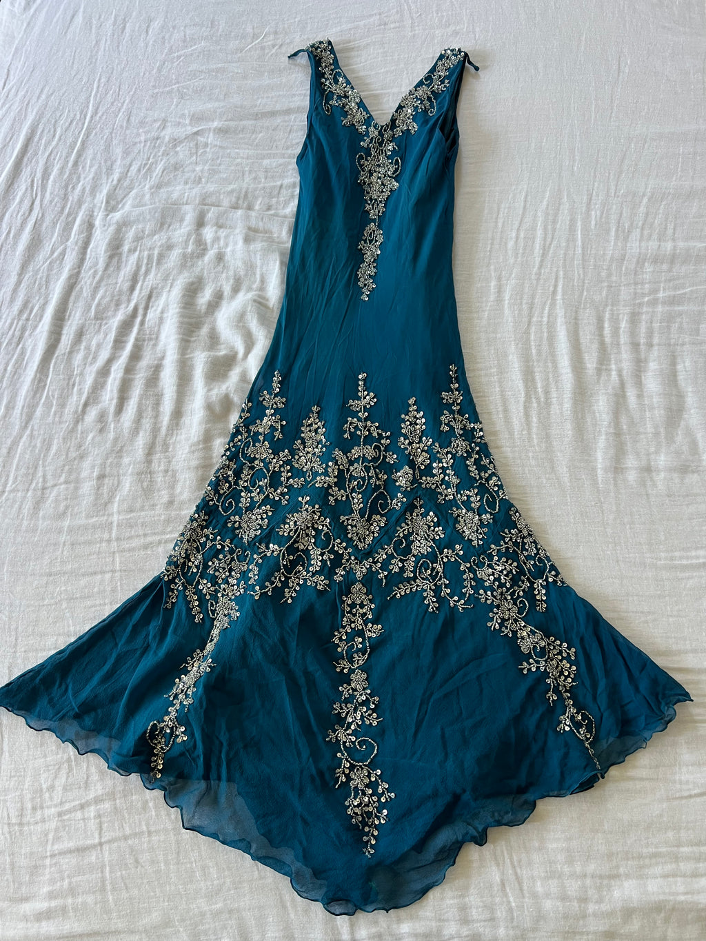 100% Silk Y2K Euro Beaded Ocean Waters Dress