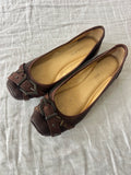 Buckle Front Brown Leather Flats
